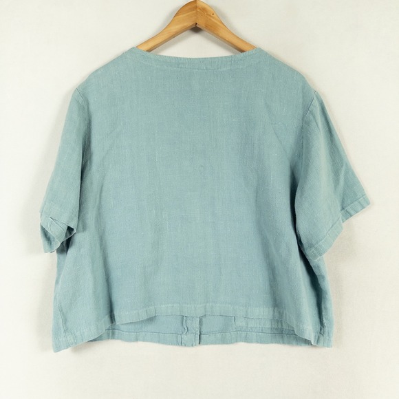 Cover Charge Shirt Womens One Size Blue Linen Button Up Patches Artsy Cottage - Picture 7 of 12